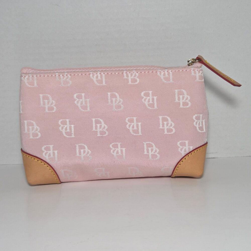 Vtg Dooney & Bourke Pink Signature Canvas Cosmetic Bag Makeup Pouch Mongram Y2K